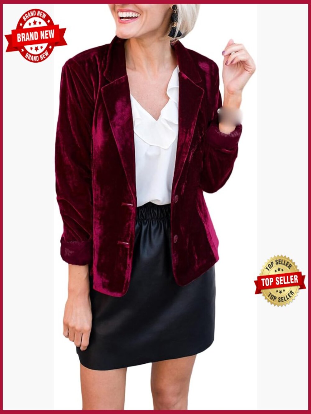 Long Sleeve Velvet Blazer Jacket Suit Open Front Cardigan with Pockets